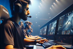 Jugador IGL abrumado en freeze time, equipo en silencio, luces de escenario.