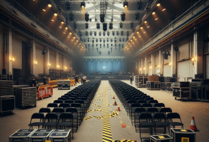 FISSURE canceled events depicted by empty venue, stacked chairs, logistical equipment, refunds